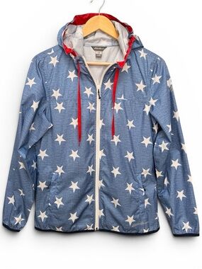 Eddie Bauer Star Print Momentum Light Windbreaker Jacket Hood